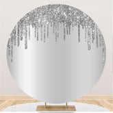 Lofaris Silver Glitter Custom Round Happy Birthday Backdrop